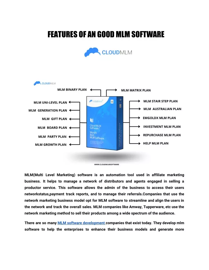 features of an good mlm software