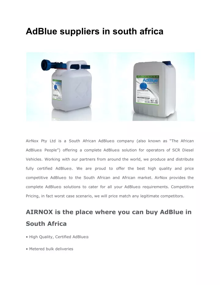 adblue suppliers in south africa