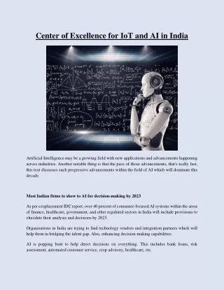 Center of Excellence for IoT and AI in India