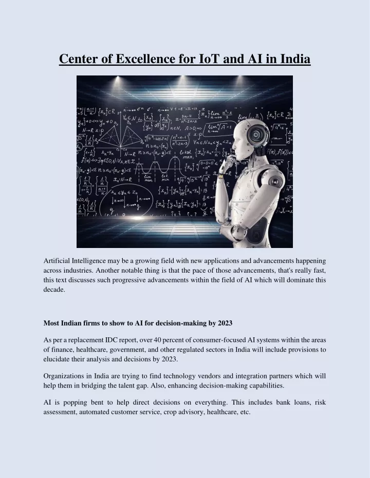 center of excellence for iot and ai in india
