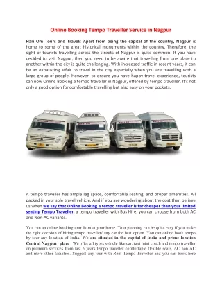 Online Booking Tempo Traveller Service in Nagpur