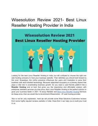 Wisesolution reviews for the best Linux Reseller Hosting Provider.