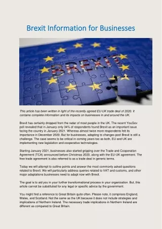Brexit Information for Businesses, Impact and Queries Answered