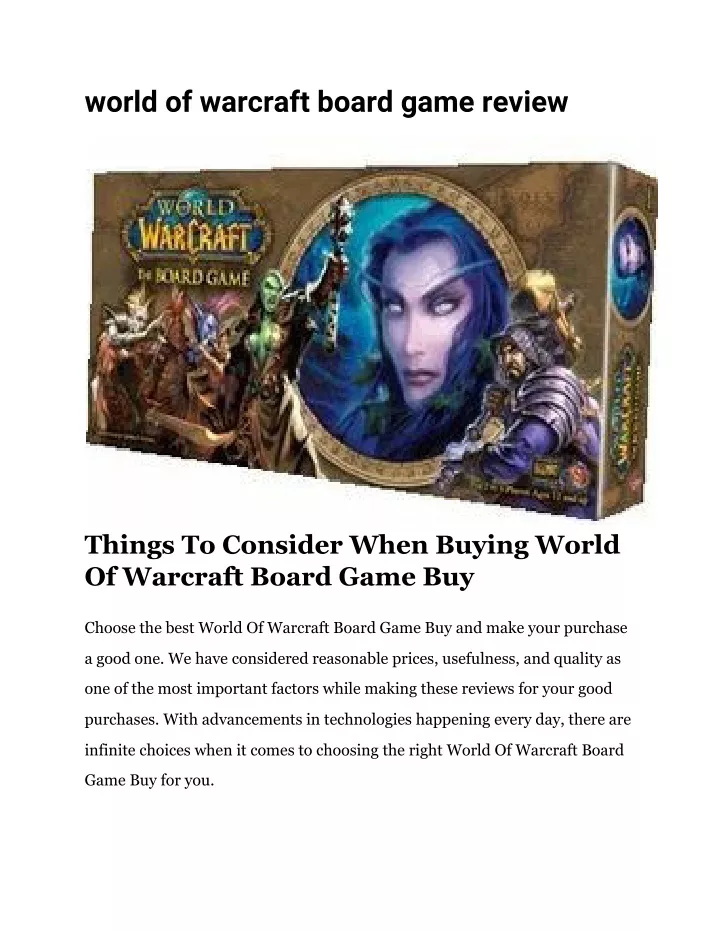 world of warcraft board game review