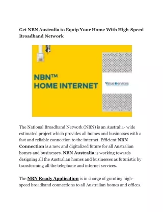 Get NBN Australia to Equip Your Home With High-Speed Broadband Network