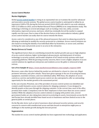 Access Control Market Growth Drivers, Emerging Audience, Industry Segments, Sales, Profits and Regional Study