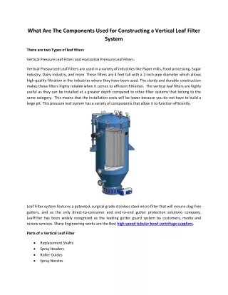 What Are The Components Used for Constructing a Vertical Leaf Filter System