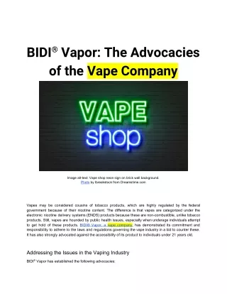 BIDI®️ Vapor: The Advocacies of the Vape Company