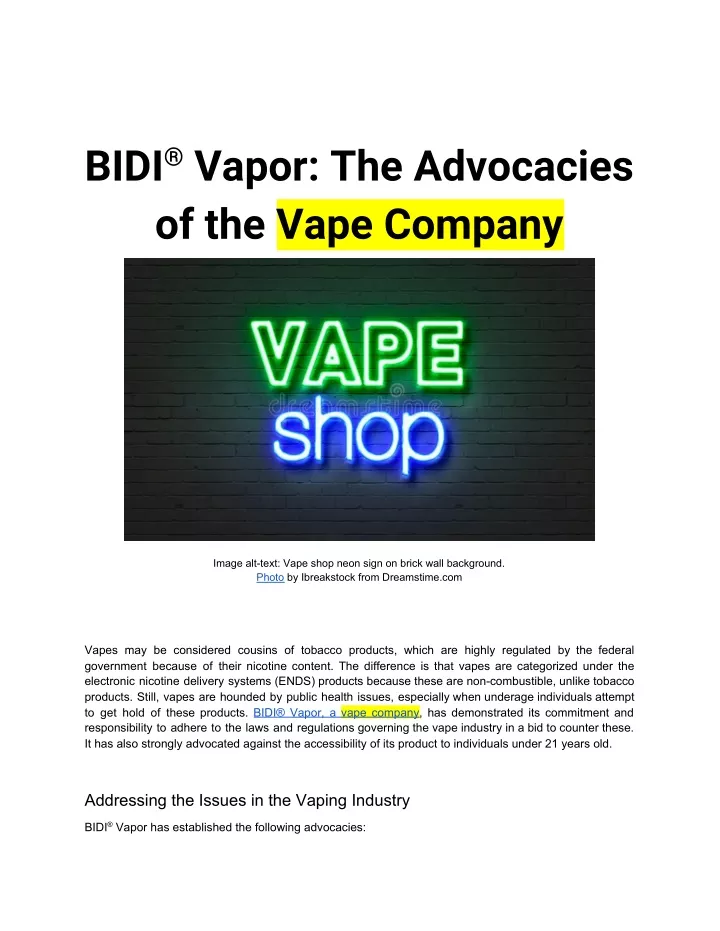bidi vapor the advocacies of the vape company