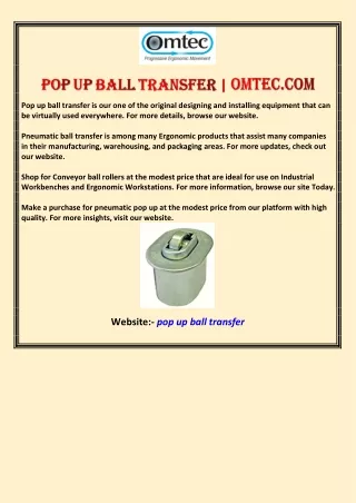 Pop up ball transfer | Omtec.com