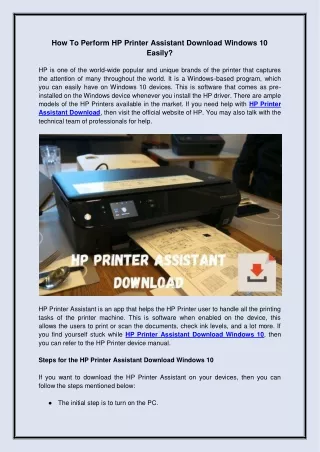 how to perform hp printer assistant download