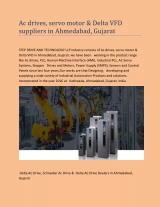 Ac drives, servo motor & Delta VFD suppliers in Ahmedabad, Gujarat