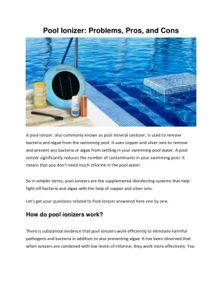Pool Ionizer: Problems, Pros, and Cons