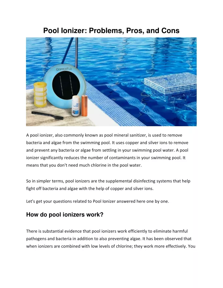 pool ionizer problems pros and cons