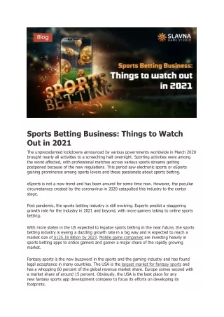 Sports Betting Business: Things to Watch Out in 2021
