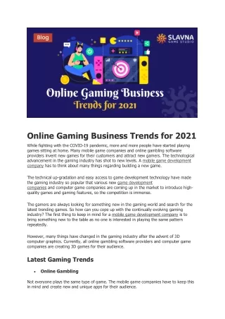 Online Gaming Business Trends for 2021