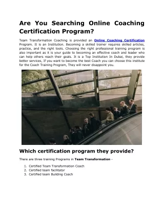 Are You Searching Online Coaching Certification Program?