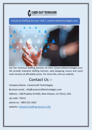 Industrial Staffing Services USA | careercrafttechnologies.com