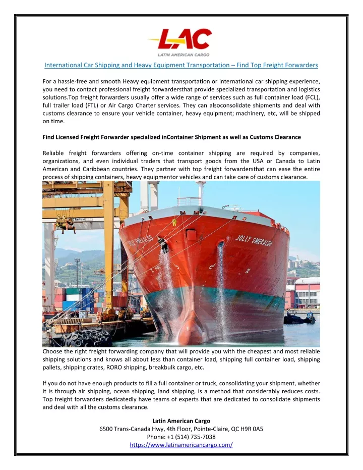 international car shipping and heavy equipment
