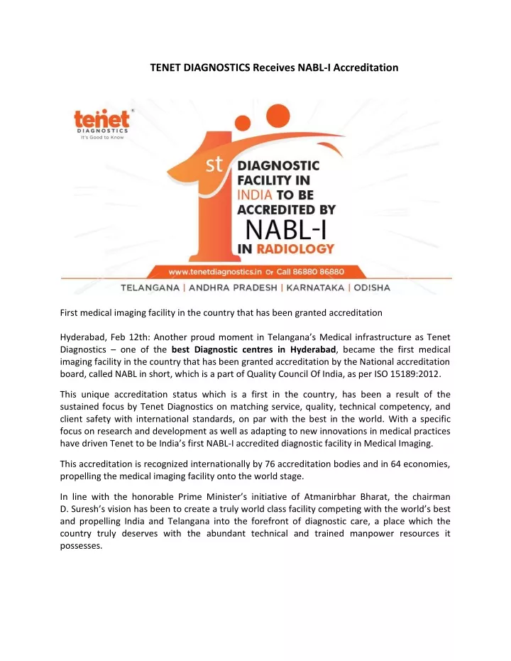 tenet diagnostics receives nabl i accreditation