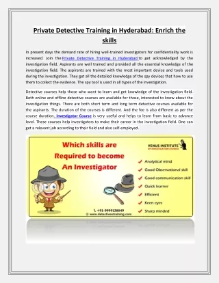 Private Detective Training in Hyderabad: Enrich the skills of Detective