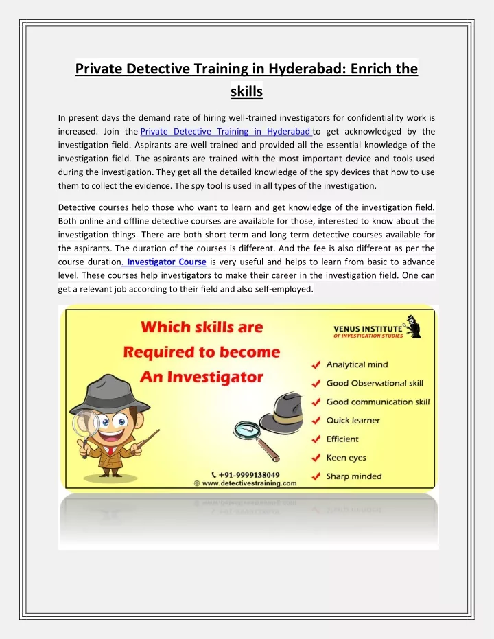 private detective training in hyderabad enrich