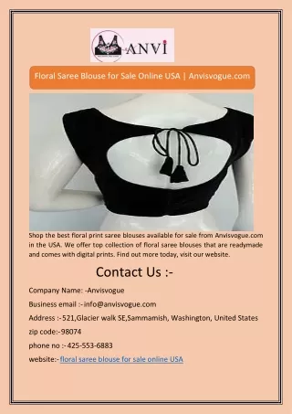 Floral Saree Blouse for Sale Online USA | Anvisvogue.com