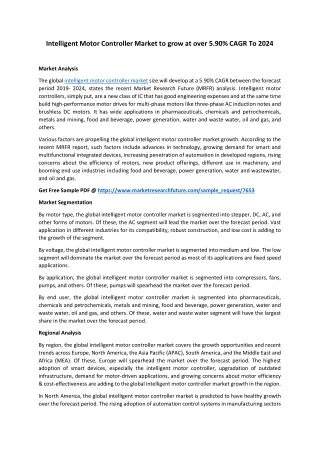 Intelligent Motor Controller Market: Development, Current Analysis & Forecast to 2024