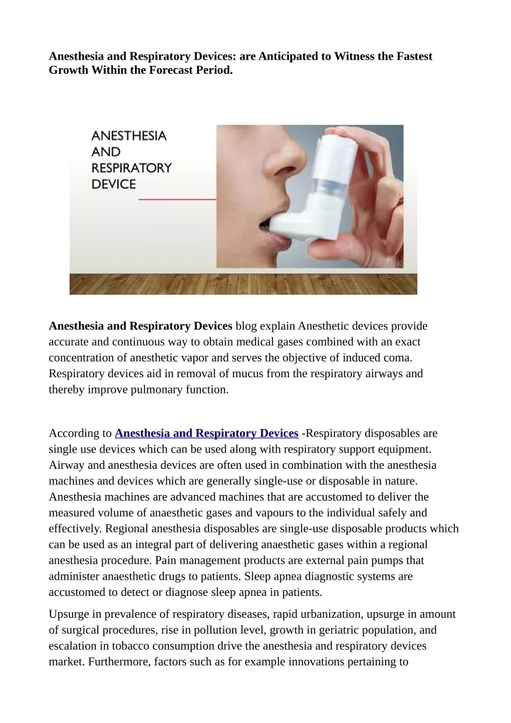 anesthesia and respiratory devices