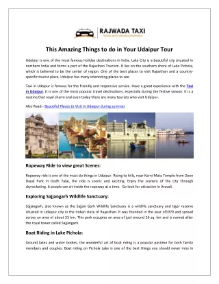 This Amazing Things to do in Your Udaipur Tour