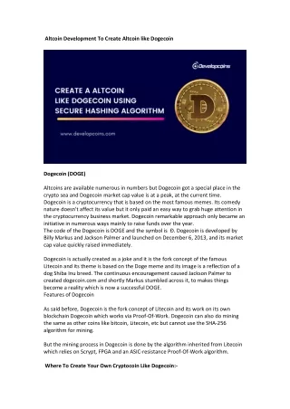 altcoin development to create altcoin like