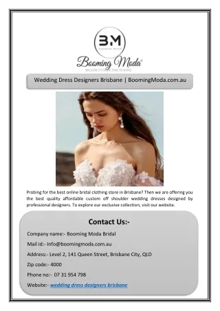 Wedding Dress Designers Brisbane | BoomingModa.com.au