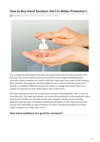 How to Buy Hand Sanitiser Gel For Better Protection?