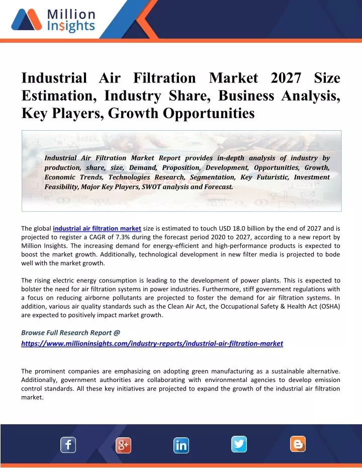 industrial air filtration market 2027 size