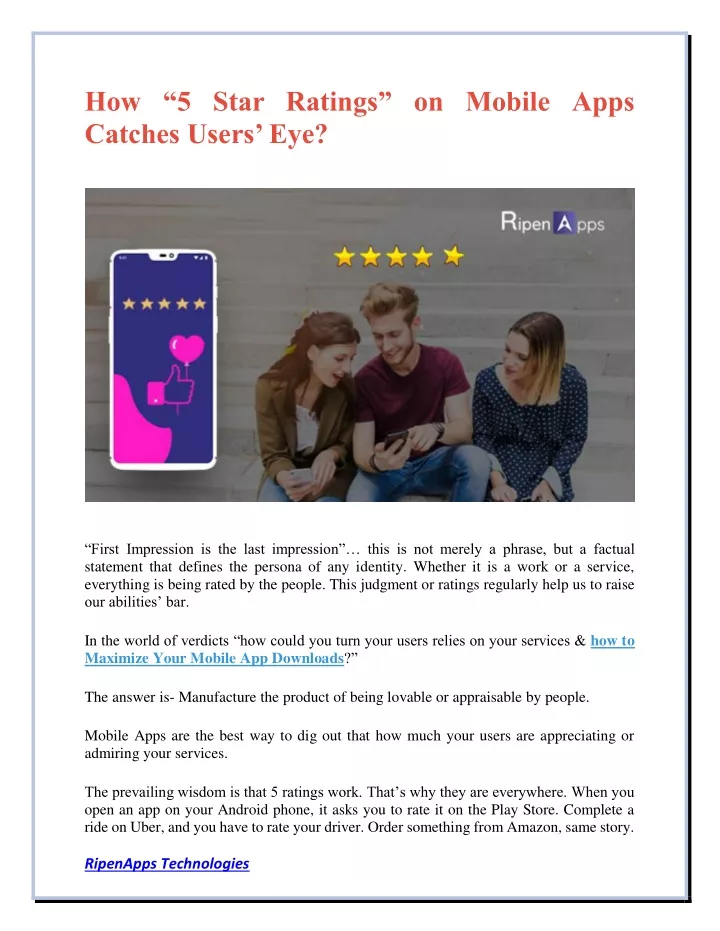 how 5 star ratings on mobile apps catches users