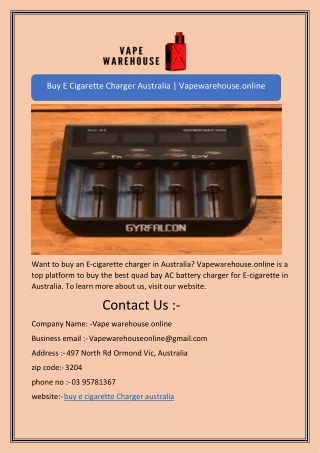Buy E Cigarette Charger Australia | Vapewarehouse.online