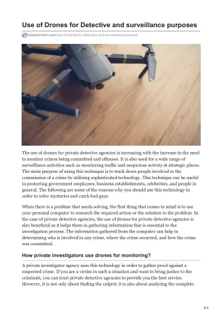 Use of Drones for Detective and surveillance purposes