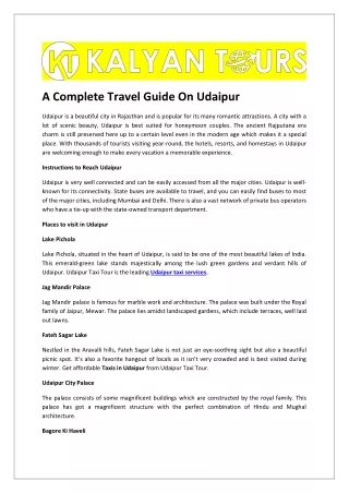 A Complete Travel Guide On Udaipur