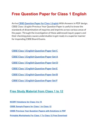 free question paper for class 1 english arrive
