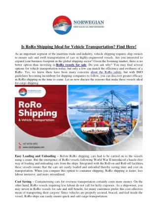 is roro shipping ideal for vehicle transportation