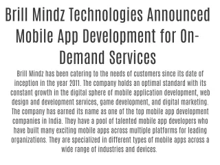 Brill Mindz Technologies Announced Mobile App Development for On-Demand Services