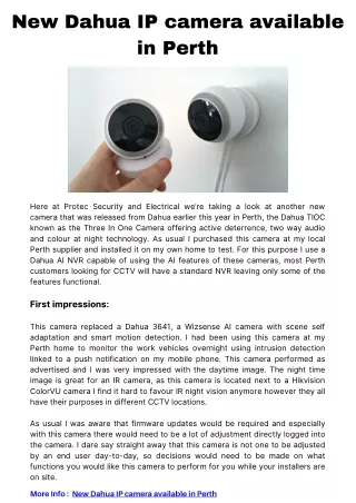 New Dahua IP camera available in Perth
