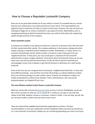 how to choose a reputable locksmith company