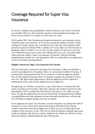 Coverage Required for Super Visa Insurance