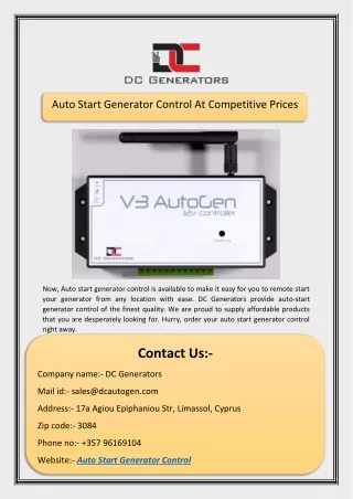Auto Start Generator Control At Competitive Prices