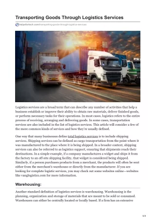 Transporting Goods Through Logistics Services