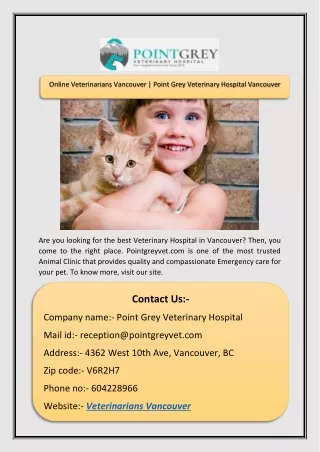 Online Veterinarians Vancouver | Point Grey Veterinary Hospital Vancouver