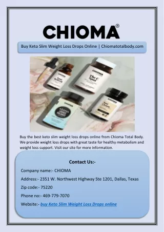 Buy Keto Slim Weight Loss Drops Online | Chiomatotalbody.com