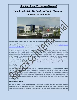 How Beneficial Are The Services Of Water Treatment Companies In Saudi Arabia