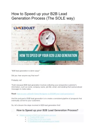 How to Speed up your B2B Lead Generation Process (The SOLE way)
